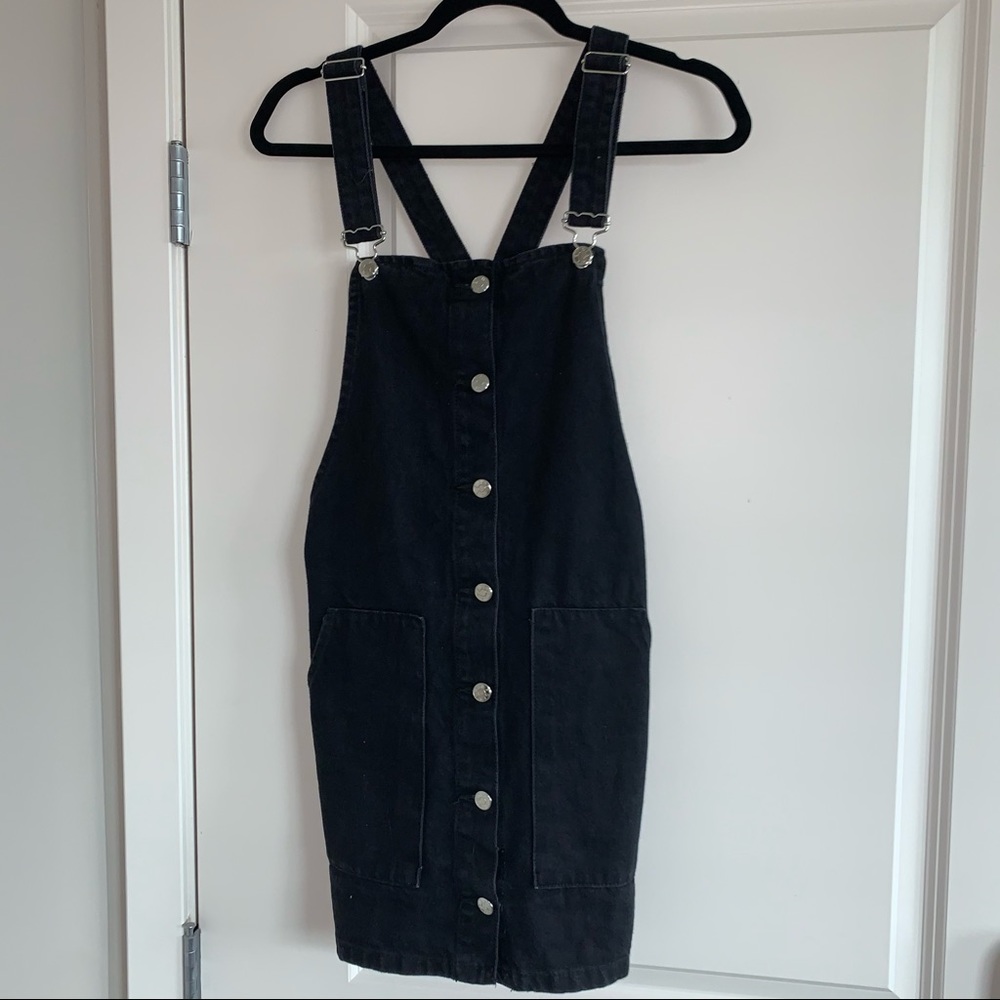 Zara Black Denim Overall Dress